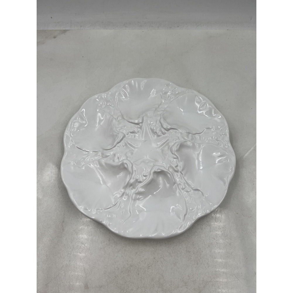 Neto & Gomes Oyster Plate White Ceramic 6-Well Shellfish Server Made Portugal